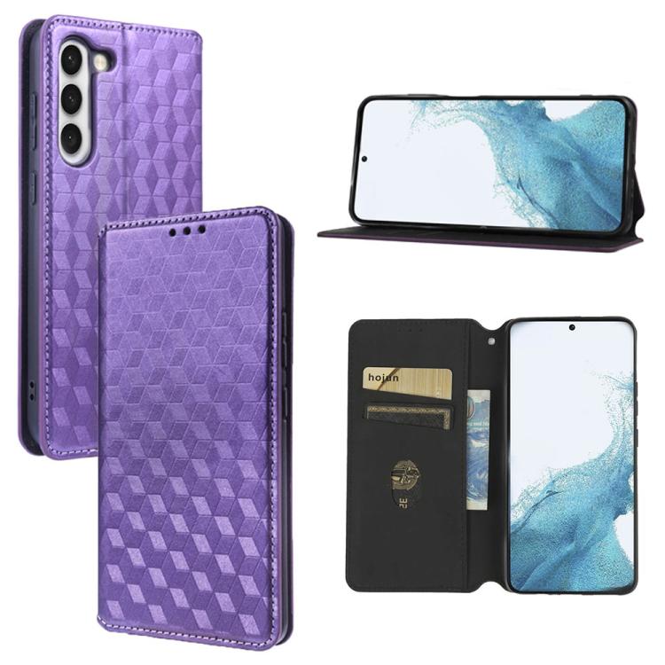 

For Samsung Galaxy S23+ 5G Cubic Grid Texture Flip Leather Phone Case(Purple)