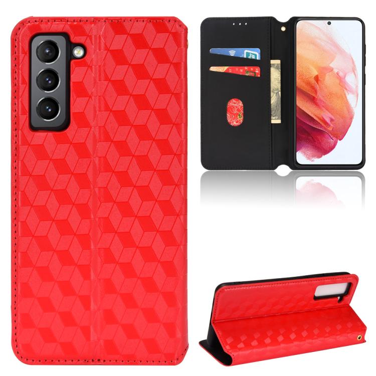 

For Samsung Galaxy S22 5G Cubic Grid Texture Flip Leather Phone Case(Red)