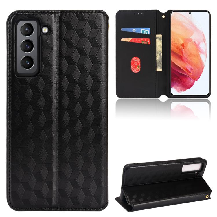 

For Samsung Galaxy S21+ 5G Cubic Grid Texture Flip Leather Phone Case(Black)