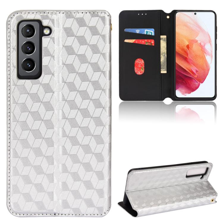 

For Samsung Galaxy S21 5G Cubic Grid Texture Flip Leather Phone Case(Silver)