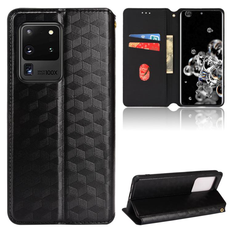 

For Samsung Galaxy S20 Ultra 5G Cubic Grid Texture Flip Leather Phone Case(Black)