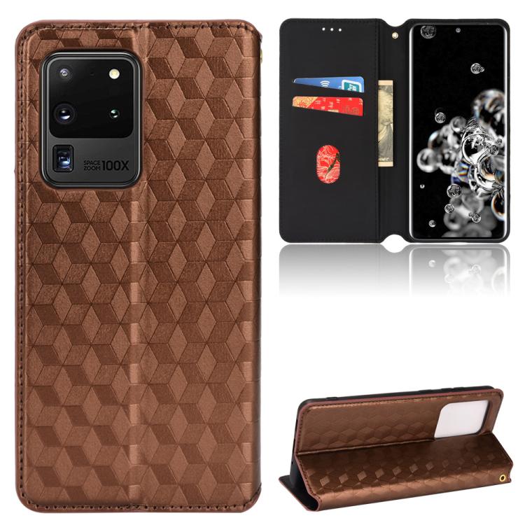 

For Samsung Galaxy S20 Ultra 5G Cubic Grid Texture Flip Leather Phone Case(Brown)