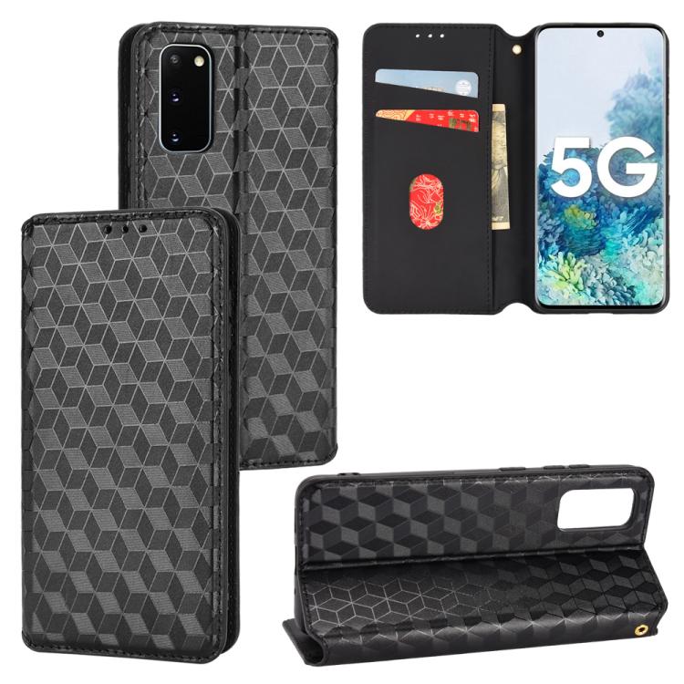 

For Samsung Galaxy S20 Cubic Grid Texture Flip Leather Phone Case(Black)