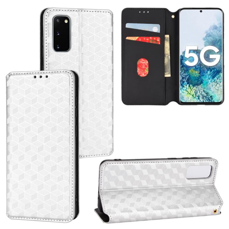 

For Samsung Galaxy S20 Cubic Grid Texture Flip Leather Phone Case(Silver)