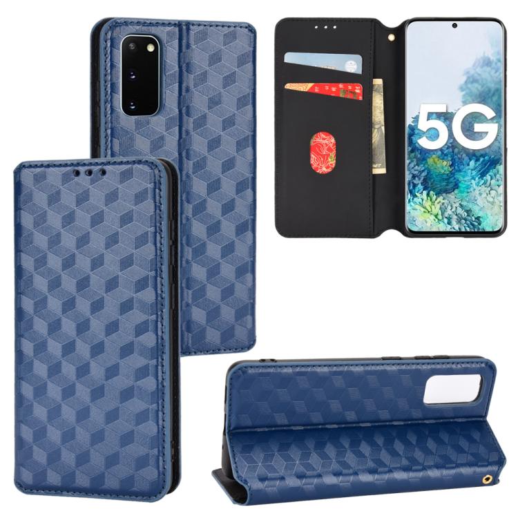 

For Samsung Galaxy S20 FE 2022 / 5G / 4G Cubic Grid Texture Flip Leather Phone Case(Blue)