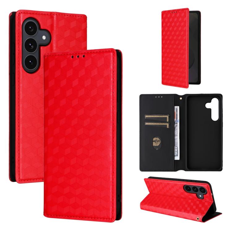 

For Samsung Galaxy S25 FE 5G Cubic Grid Texture Flip Leather Phone Case(Red)