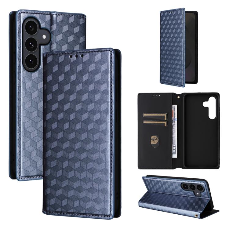 

For Samsung Galaxy S25 FE 5G Cubic Grid Texture Flip Leather Phone Case(Blue)