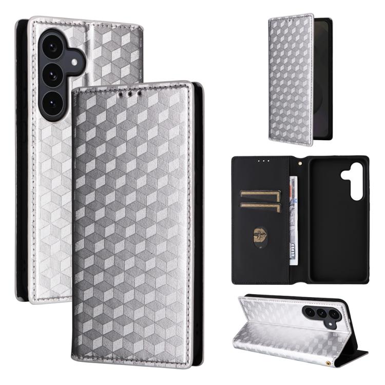 

For Samsung Galaxy S25 FE 5G Cubic Grid Texture Flip Leather Phone Case(Silver)