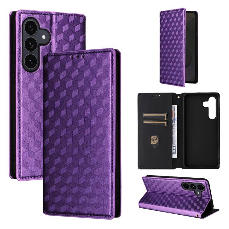 

For Samsung Galaxy S25 FE 5G Cubic Grid Texture Flip Leather Phone Case(Purple)