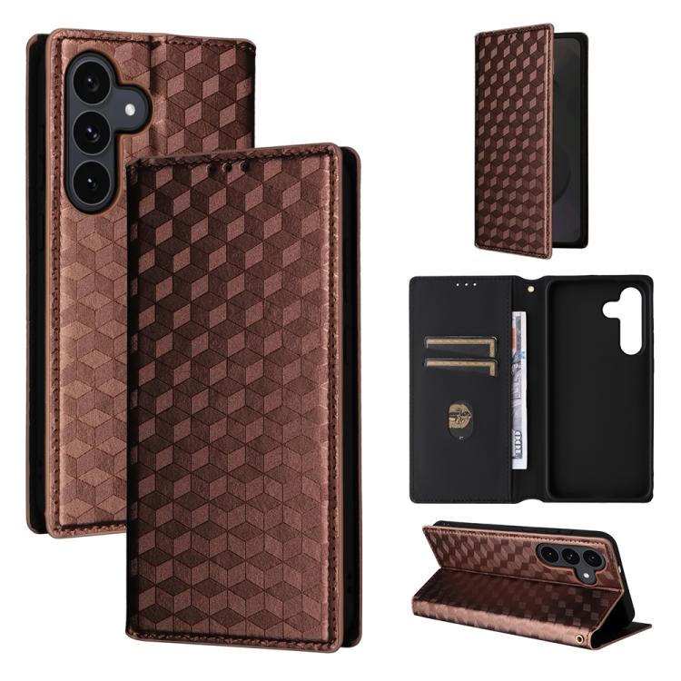 

For Samsung Galaxy S25 FE 5G Cubic Grid Texture Flip Leather Phone Case(Brown)