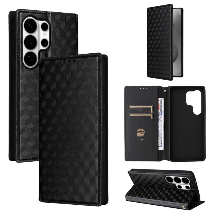 

For For Samsung Galaxy S26 Ultra 5G Cubic Grid Texture Flip Leather Phone Case(Black)