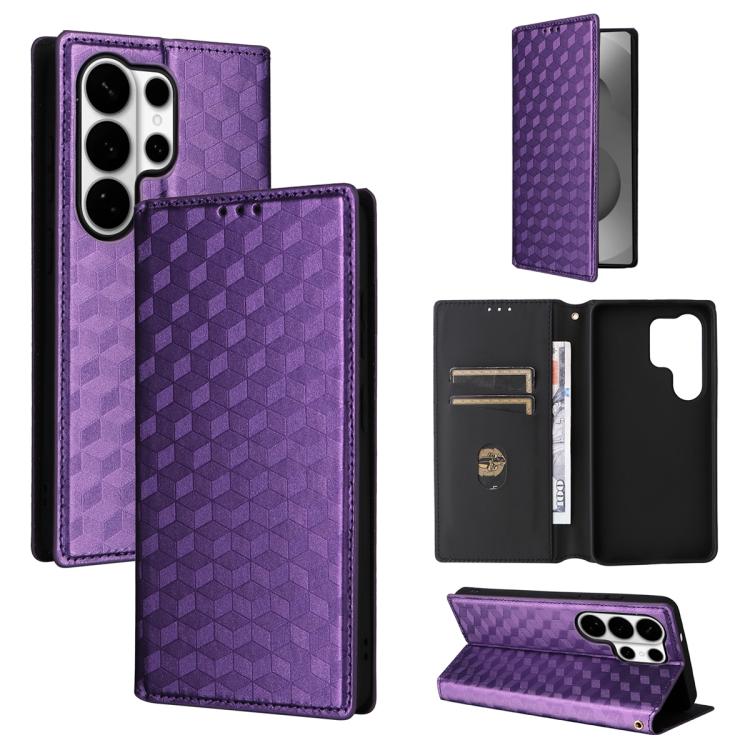 

For Samsung Galaxy S26 Ultra 5G Cubic Grid Texture Flip Leather Phone Case(Purple)