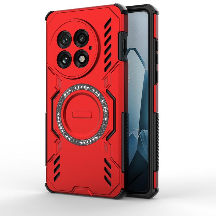 

For OnePlus 13 5G Butterfly Armor MagSafe Magnetic Ring Shockproof Phone Case(Red)