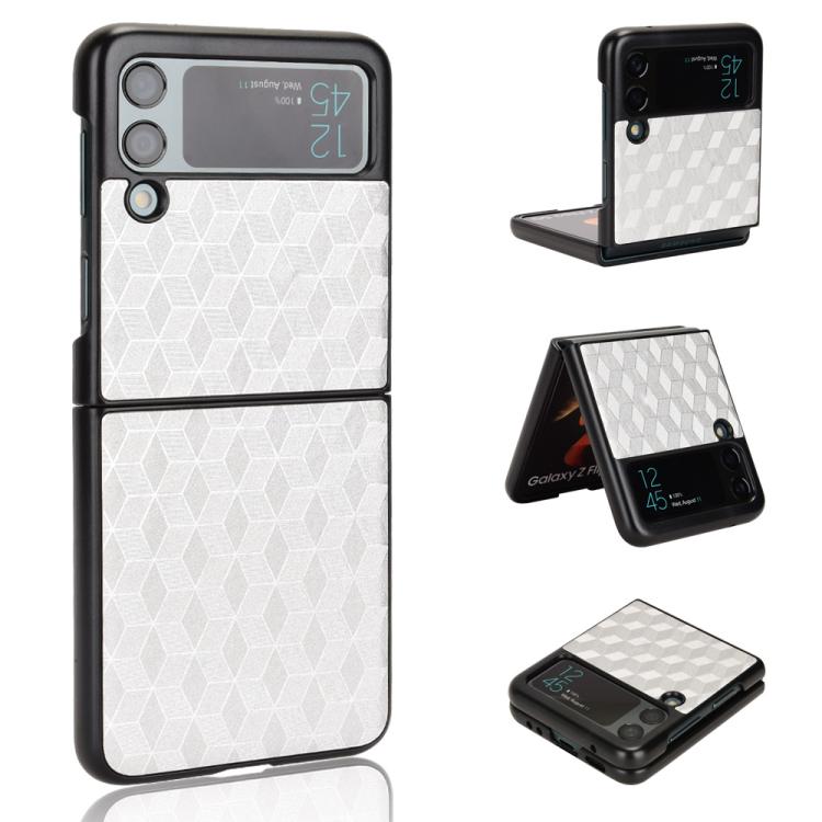 

For Samsung Galaxy Z Flip3 Cubic Grid Texture Leather Back Cover Phone Case(Silver)