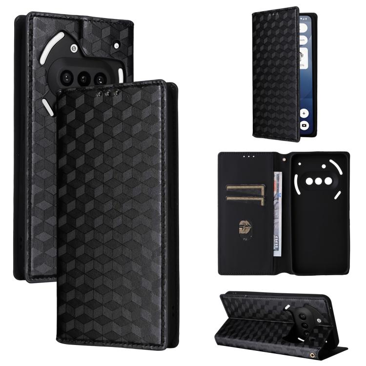 

For Nothing Phone 3a Cubic Grid Texture Flip Leather Phone Case(Black)