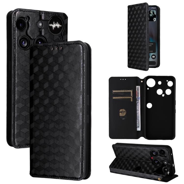 

For Nothing Phone 3 Cubic Grid Texture Flip Leather Phone Case(Black)