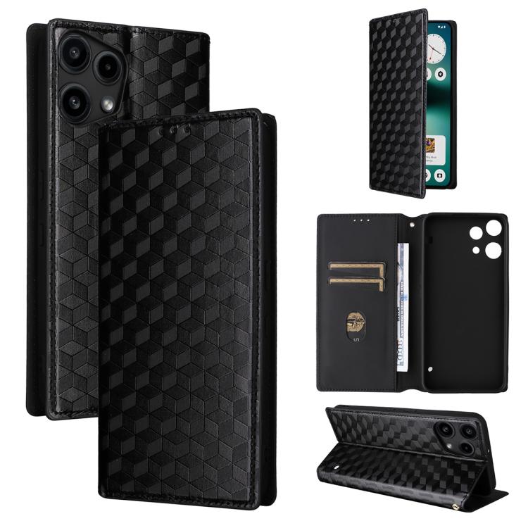

For Nothing Phone 3a Lite Cubic Grid Texture Flip Leather Phone Case(Black)