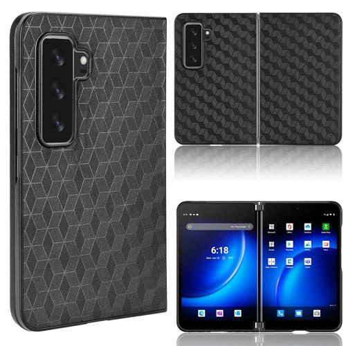 

For Microsoft Surface Duo 2 Cubic Grid Texture Leather Back Cover Phone Case(Black)