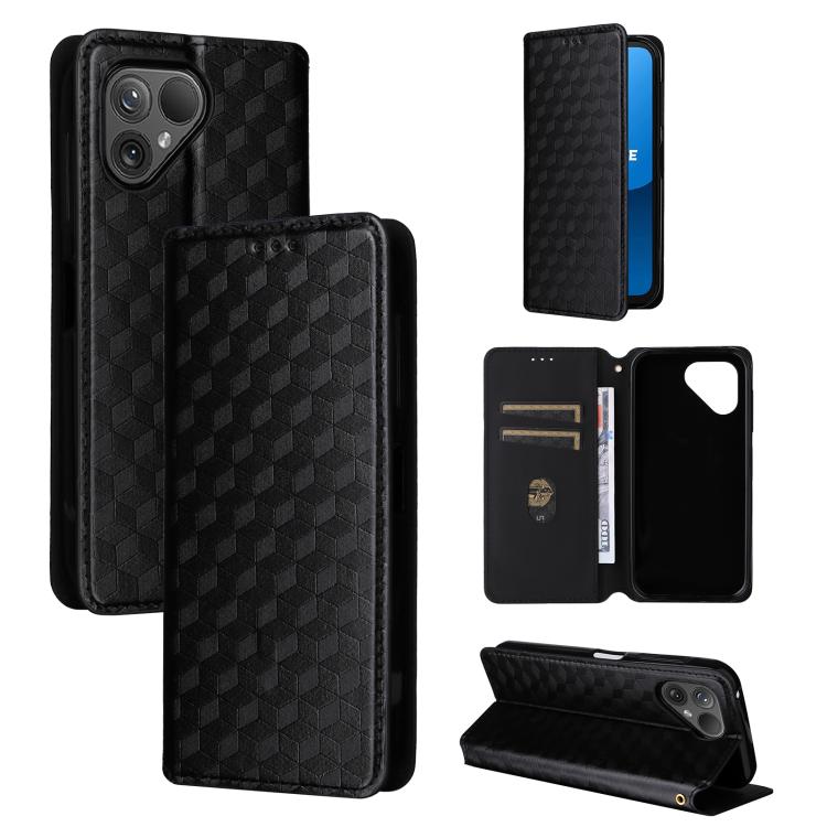 

For Fairphone 5 Cubic Grid Texture Flip Leather Phone Case(Black)