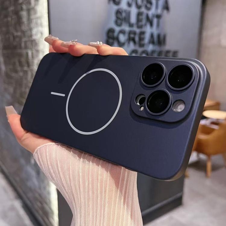 

For iPhone 16 Pro Max Matte Frosted Fine Circle MagSafe Lens Protection Phone Case(Navy Blue)