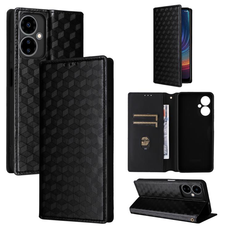 

For Boost Mobile Celero 5G 2024 / Celero 3 5G Cubic Grid Texture Flip Leather Phone Case(Black)