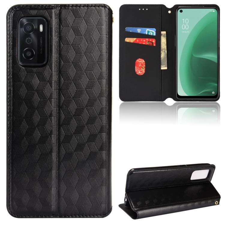

For OPPO A55s 5G Cubic Grid Texture Flip Leather Phone Case(Black)