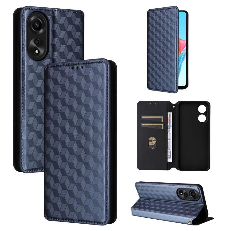

For OPPO A58 4G Cubic Grid Texture Flip Leather Phone Case(Blue)