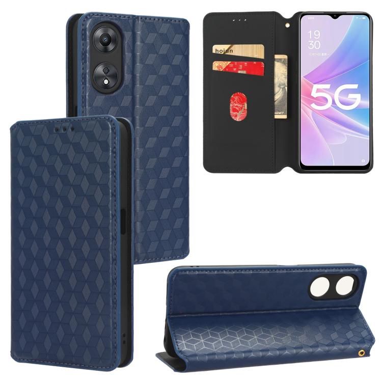 

For OPPO A58 5G / A58x / A78 5G Cubic Grid Texture Flip Leather Phone Case(Blue)