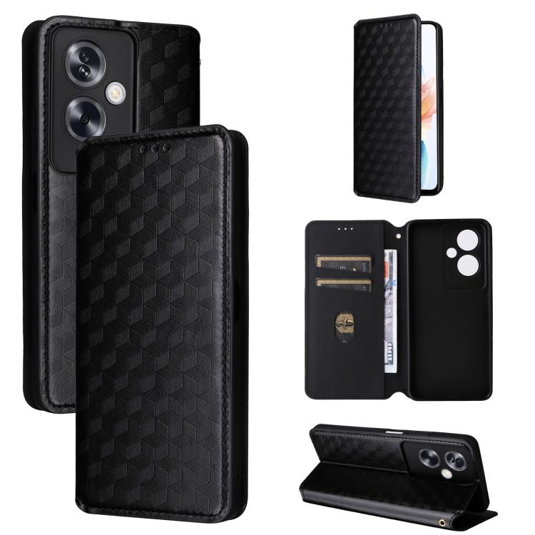 

For OPPO A79 5G / A2 5G Cubic Grid Texture Flip Leather Phone Case(Black)