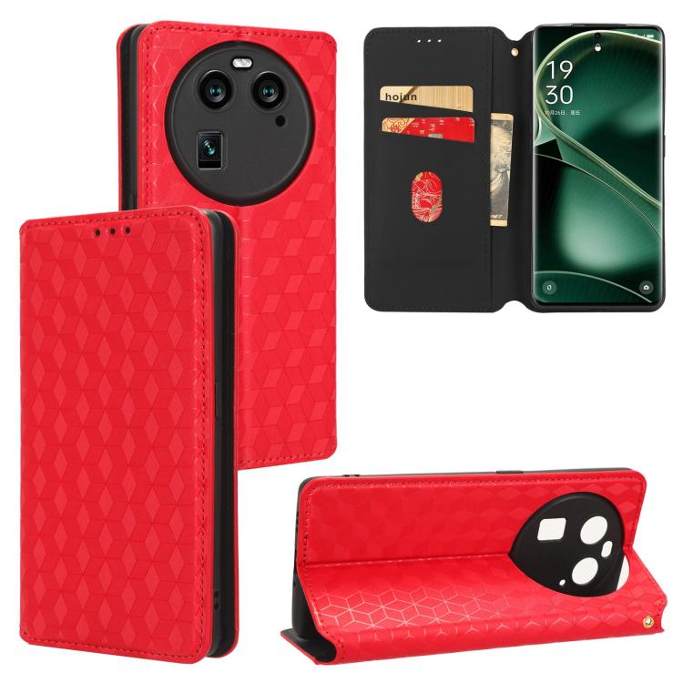 

For OPPO Find X6 Cubic Grid Texture Flip Leather Phone Case(Red)