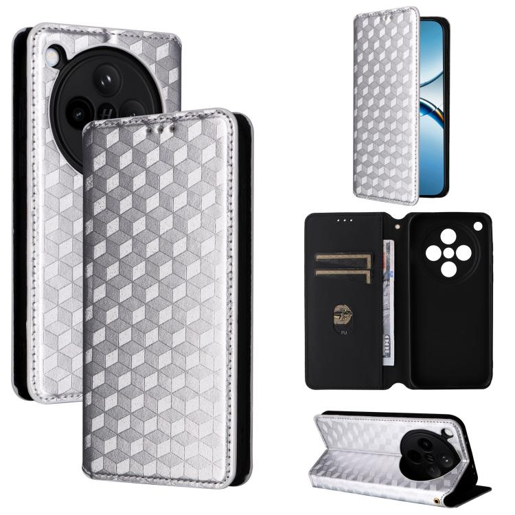 

For OPPO Find X8 5G Cubic Grid Texture Flip Leather Phone Case(Silver)