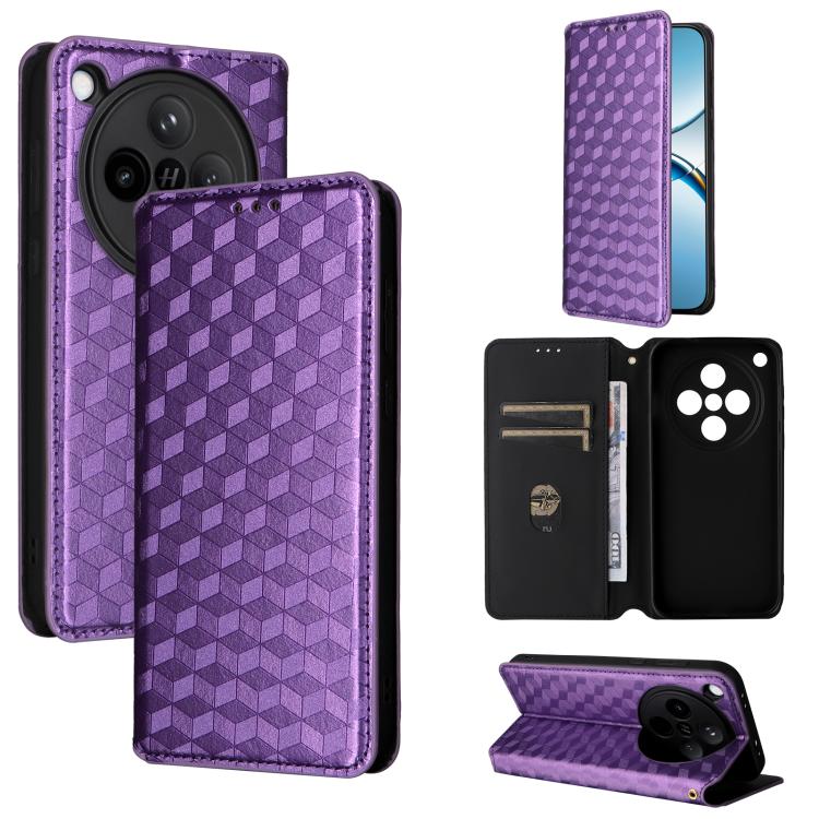 

For OPPO Find X8 5G Cubic Grid Texture Flip Leather Phone Case(Purple)
