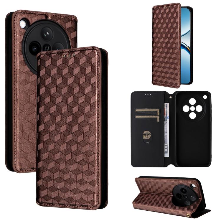 

For OPPO Find X8 5G Cubic Grid Texture Flip Leather Phone Case(Brown)
