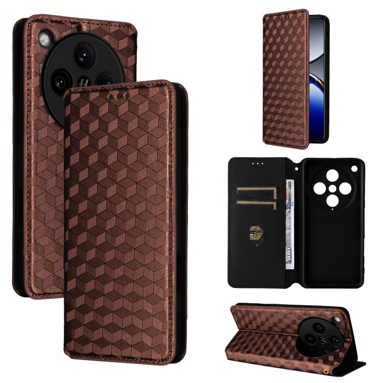 

For OPPO Find X8 Pro 5G Cubic Grid Texture Flip Leather Phone Case(Brown)