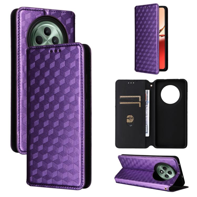 

For OPPO Reno12 F 5G Cubic Grid Texture Flip Leather Phone Case(Purple)