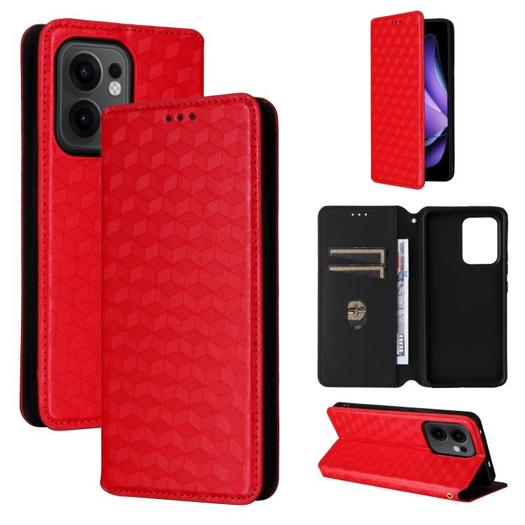 

For OPPO Reno13 F 4G / 5G Cubic Grid Texture Flip Leather Phone Case(Red)