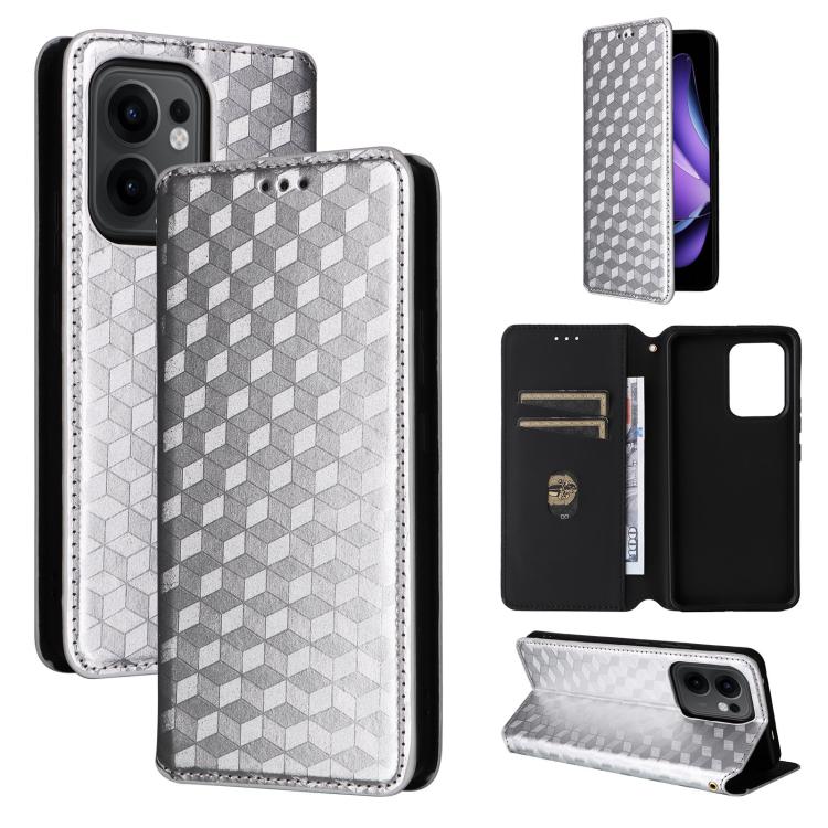 

For OPPO Reno13 F 4G / 5G Cubic Grid Texture Flip Leather Phone Case(Silver)