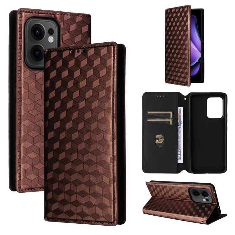 

For OPPO Reno13 F 4G / 5G Cubic Grid Texture Flip Leather Phone Case(Brown)