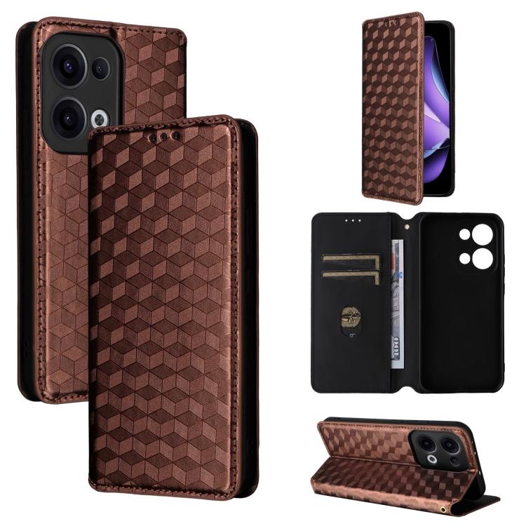 

For OPPO Reno13 5G Cubic Grid Texture Flip Leather Phone Case(Brown)