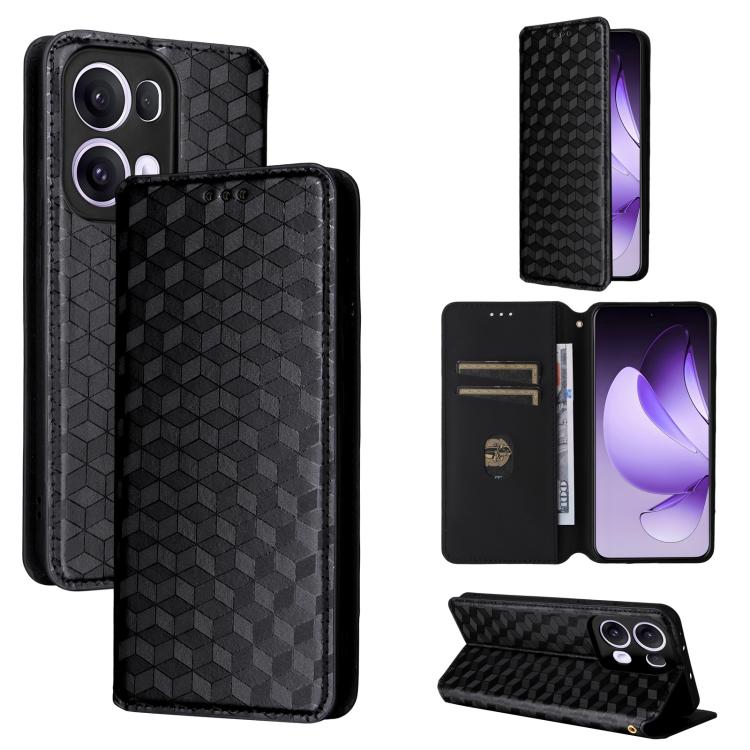 

For OPPO Reno13 Pro 5G Cubic Grid Texture Flip Leather Phone Case(Black)