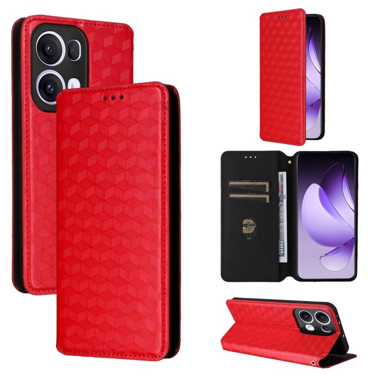 

For OPPO Reno13 Pro 5G Cubic Grid Texture Flip Leather Phone Case(Red)