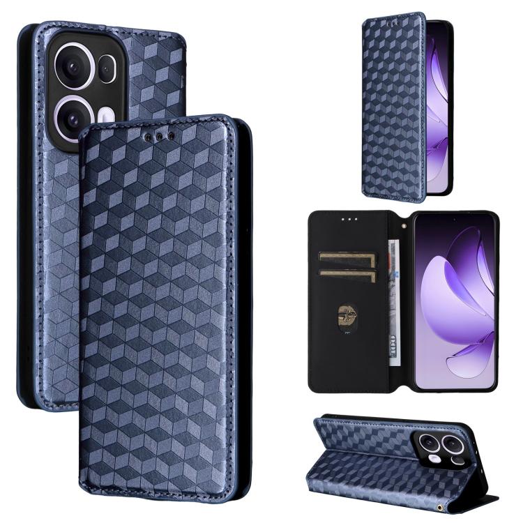

For OPPO Reno13 Pro 5G Cubic Grid Texture Flip Leather Phone Case(Blue)
