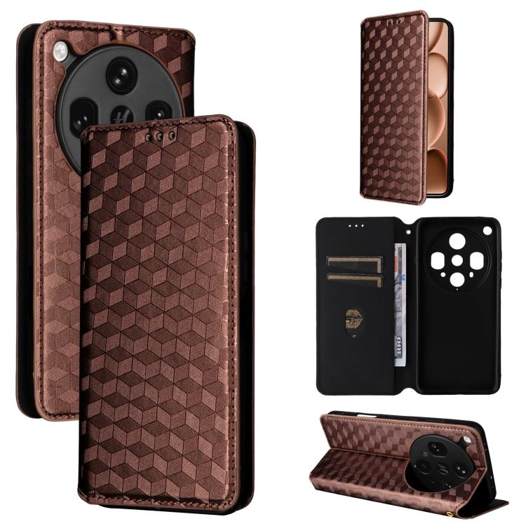 

For OPPO Find X8 Ultra 5G Cubic Grid Texture Flip Leather Phone Case(Brown)