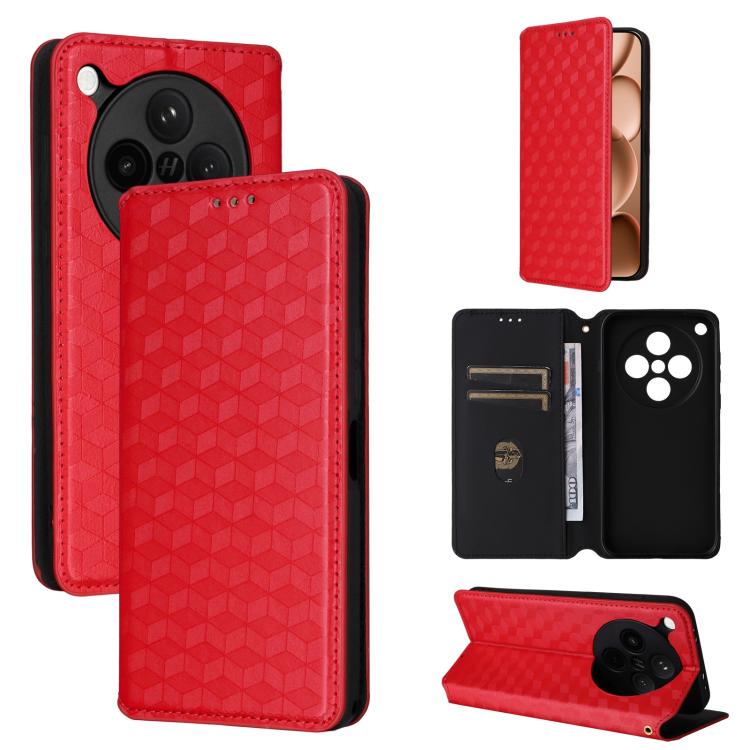 

For OPPO Find X8s+ 5G Cubic Grid Texture Flip Leather Phone Case(Red)