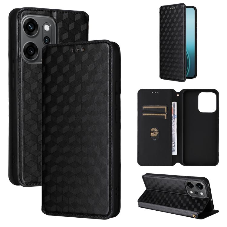 

For OPPO Reno14 Pro Global Cubic Grid Texture Flip Leather Phone Case(Black)