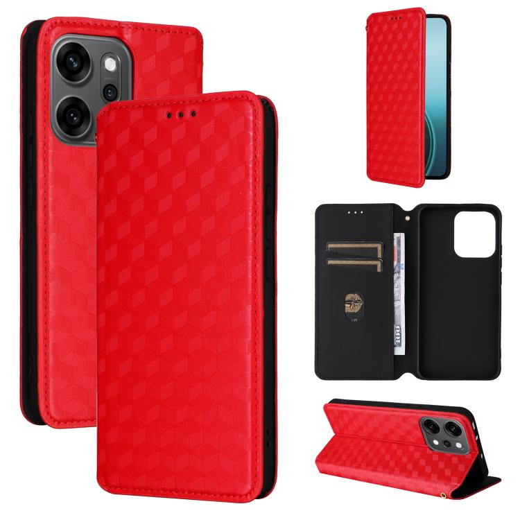 

For OPPO Reno14 Pro Global Cubic Grid Texture Flip Leather Phone Case(Red)