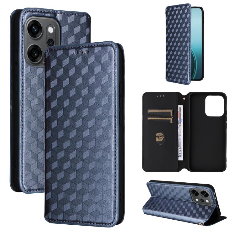 

For OPPO Reno14 Global Cubic Grid Texture Flip Leather Phone Case(Blue)