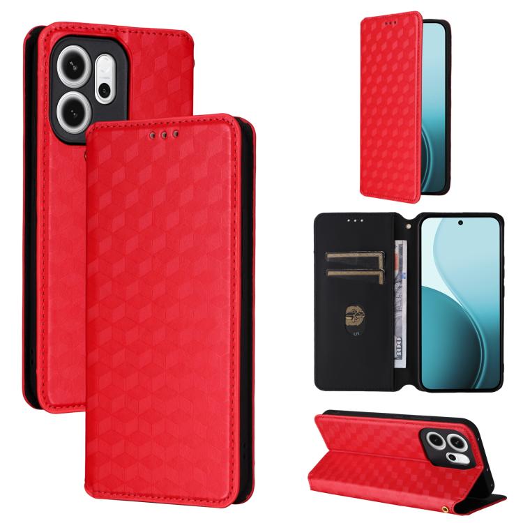 

For OPPO Reno14 F 5G Cubic Grid Texture Flip Leather Phone Case(Red)