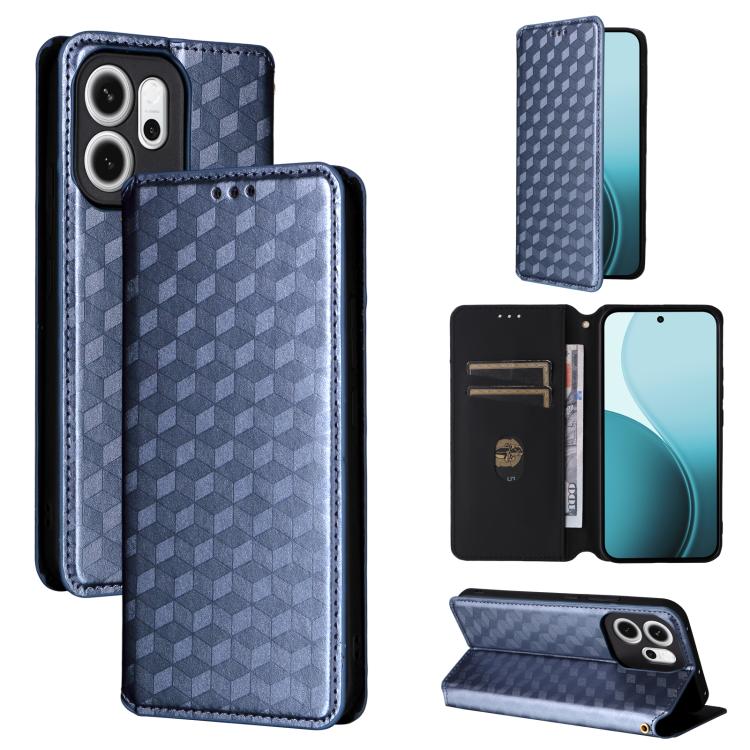 

For OPPO Reno14 F 5G Cubic Grid Texture Flip Leather Phone Case(Blue)