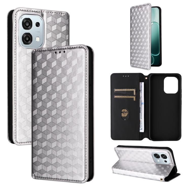 For OPPO A6 Pro 5G / 4G Global / F31 5G Cubic Grid Texture Flip Leather Phone Case(Silver)
